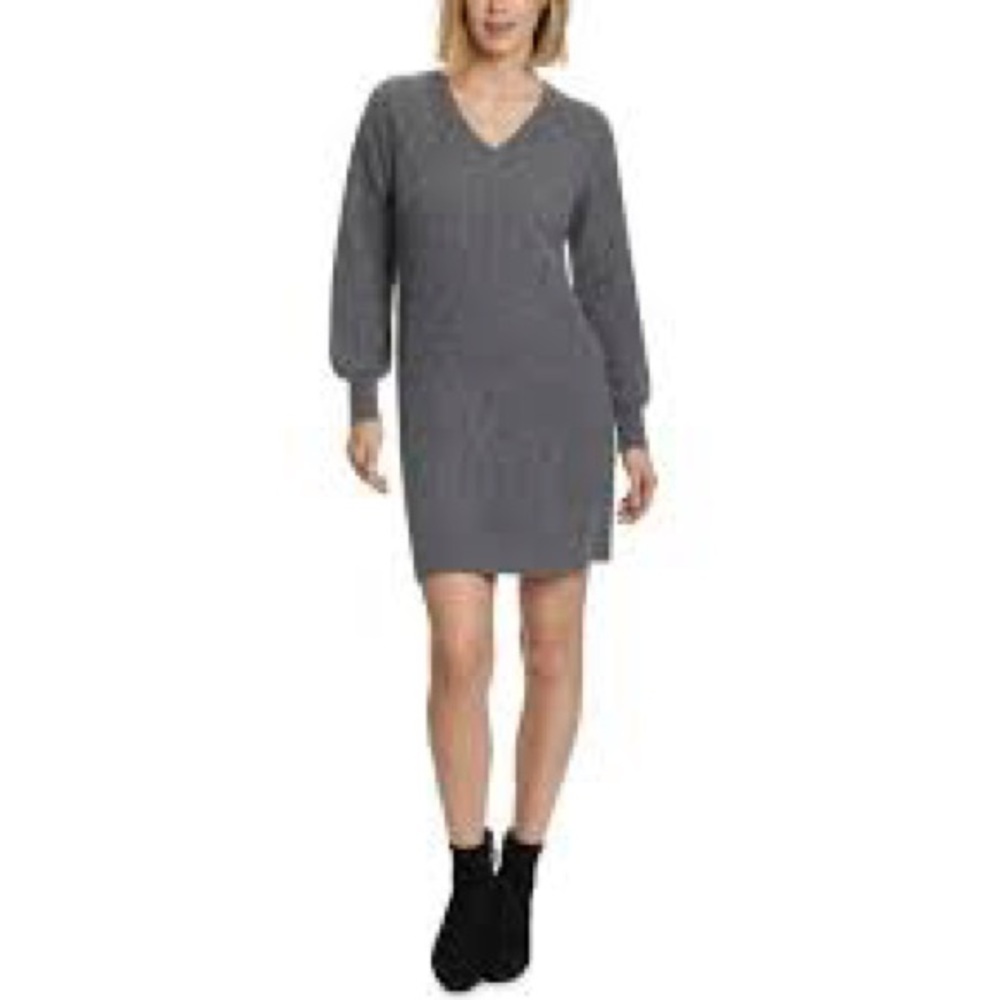 NWOT Jessica Simpson XS Grey V Neck Blouson Sleeve Sweater Dress Tunic